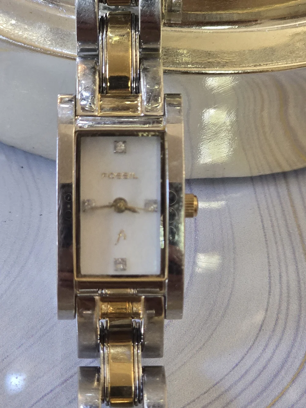 Fossil Gold and Silver Two-Tone Rectangular Bracelet Watch